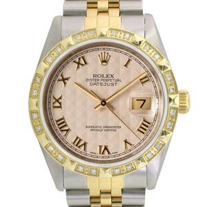 ROLEX DATEJUST CREAM PYRAMID ROMAN DIAL DIAMOND 18KY & STEEL JUBILEE 36 MM 16233